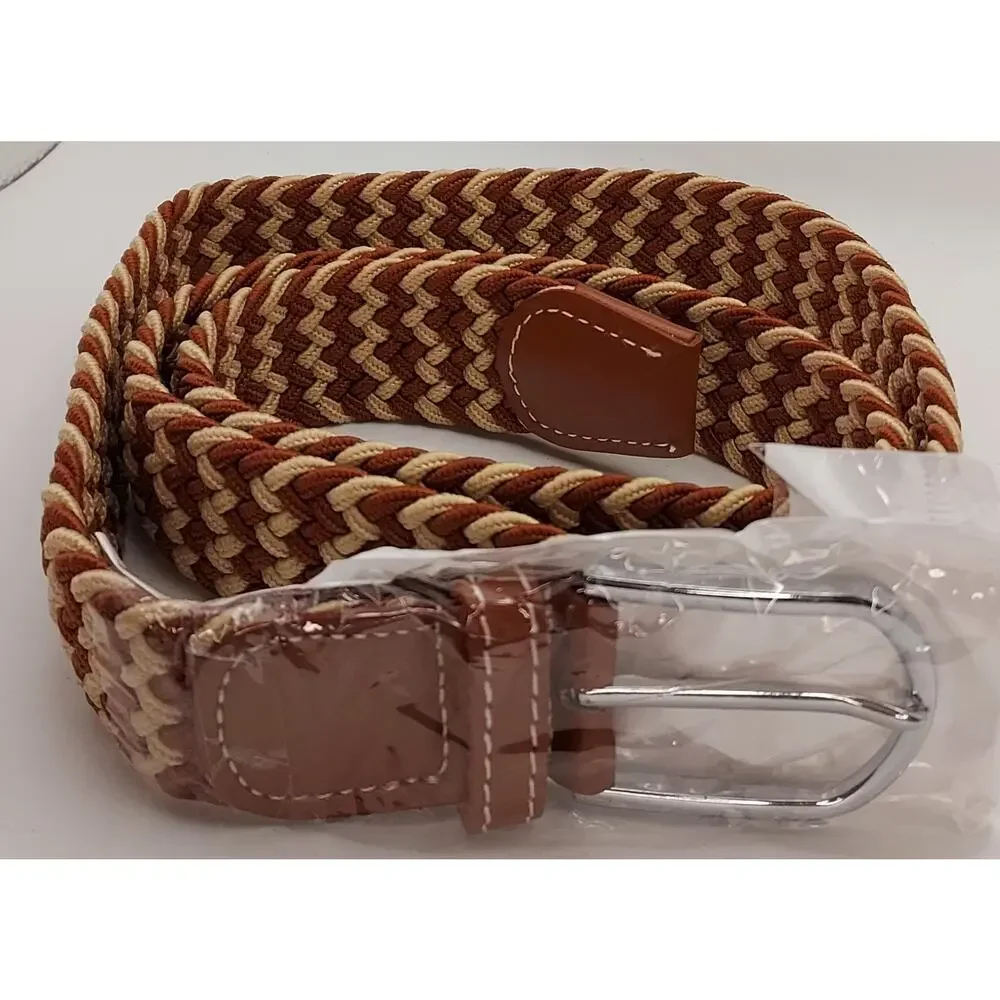 NEW Erato Elastic Stretch Braided Belt Two-Toned Brwn Tan 40 In Long Unstretched